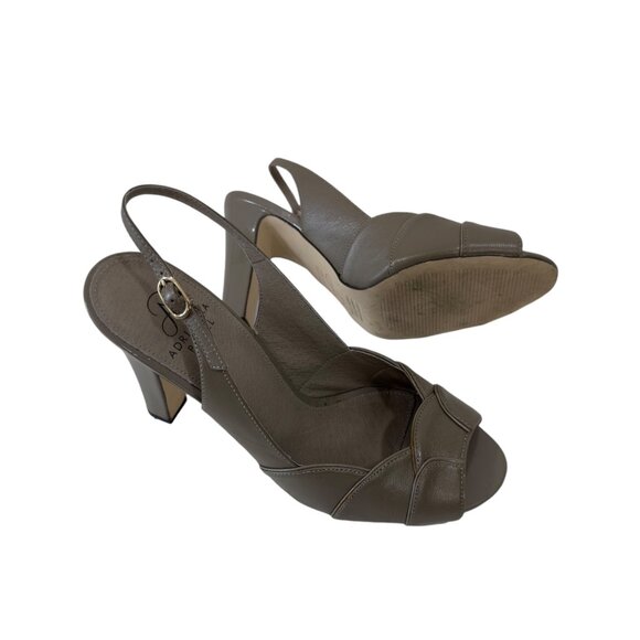 Adrianna Papell Leather Slingback Heels Women 8M EUR 38 Light Brown Peep Toe - Picture 8 of 12